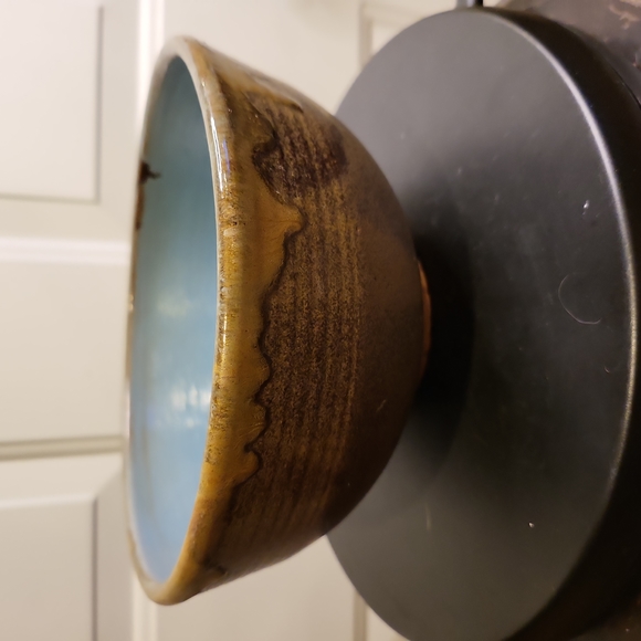 Signed Studio Pottery Wabisabi Blue Mid-century Bowl 7 5/8" - Picture 3 of 10